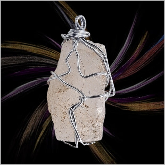 Jewelry - .Natural Raw Rose Quartz Wire Wrapped Pendant